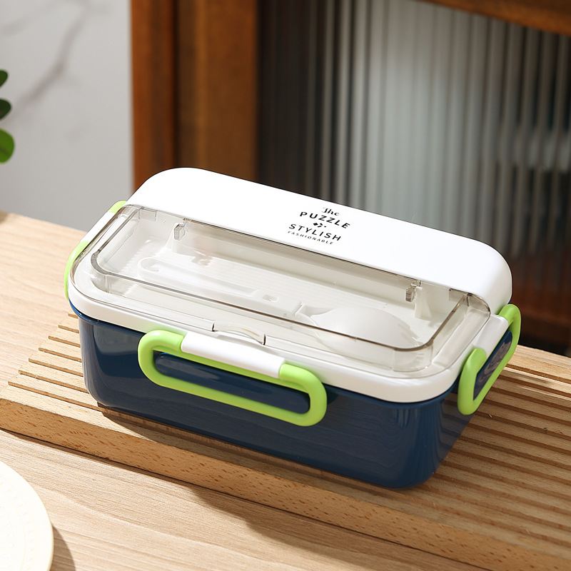 Caja de almuerzo portátil de cuatro botones caja de almuerzo de trabajador de oficina de estudiante con caja de almuerzo microondas con compartimiento de vajilla caja de almuerzo de plástico