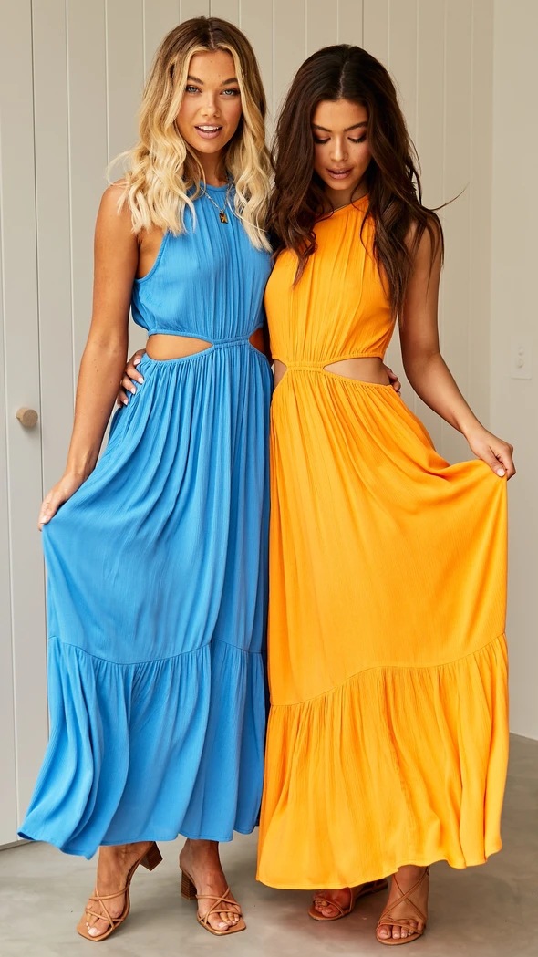 summer solid color sleeveless halterneck hollow long dress  NSCXY120897