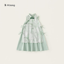 宥宝童装女童旗袍夏薄款中国风连衣裙无袖立领盘扣蝴蝶结旗袍裙