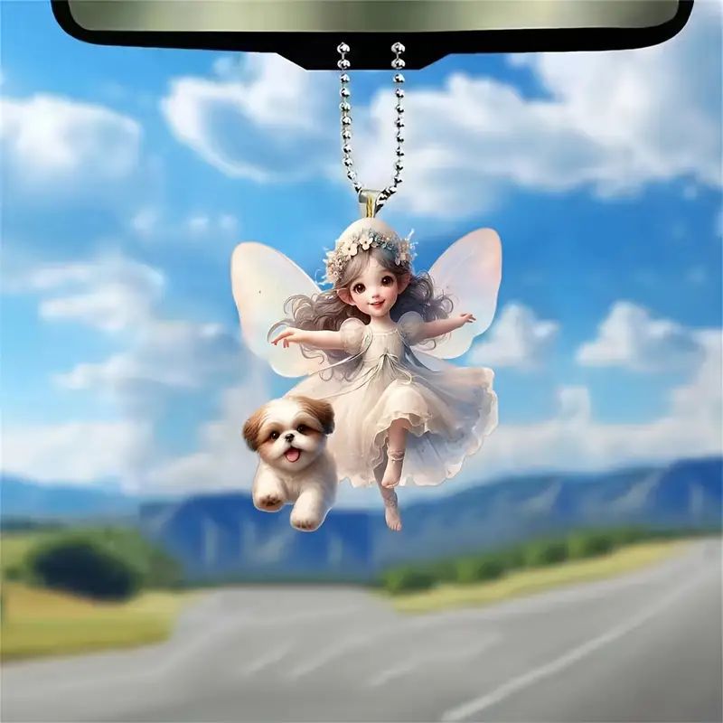 Nuevos lindos colgantes de hadas perros transfronterizos acrílicos planos con espejos retrovisores decoracionales colgantes image 4