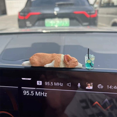 Console, Car ornaments - ornament-corgi-lime-tea-free-traceless-glue