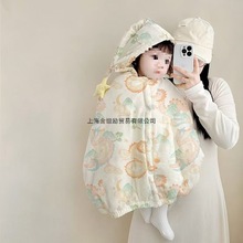 婴儿可伸手披风斗篷秋冬加厚抱被宝宝外出挡风披肩防风保暖外套棉