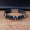 Leather woven bracelet stainless steel handmade, genuine leather