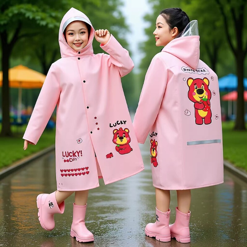Children's Raincoat and Rain Gear for Kindergarten and Elementary School Students with Backpack Space, Transparent Large Brim Rain Poncho for Boys and Girls