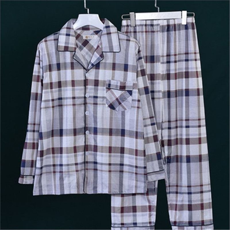 Pijamas de algodón masculinos primavera y otoño delgados pantalones de manga larga, jóvenes de mediana edad y ancianos, cardigans casuales, set de ropa para el hogar, cuatro temporadas
