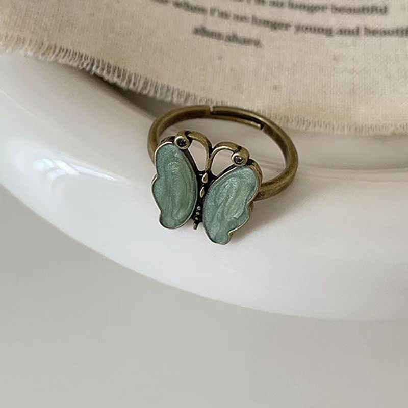 「Secret Garden」Anello aperto da donna con fiore di nicchia di alta qualità, stile retrò, a strati, con farfalla vintage_voghion.com