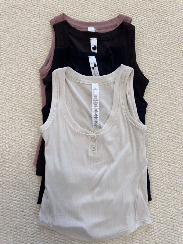 Lulu Cabinet-Quality! Short Henley Ribbed Tank Top, Modal, Waist-Cinching, Slimming, Sleeveless, Inner Layering Tank Top