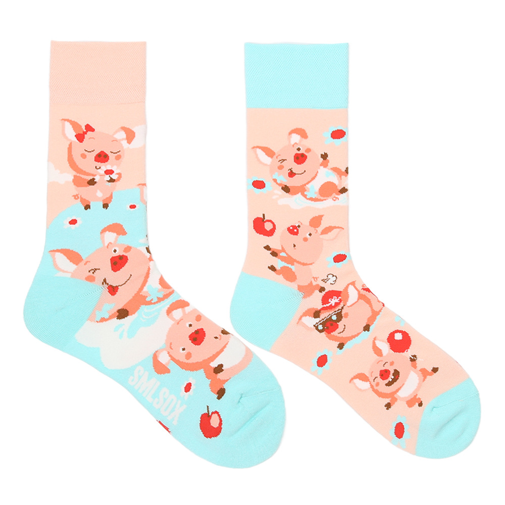 Calcetines AB, calcetines de tubo medio asimétricos y coloridos, calcetines modernos para hombres y mujeres, calcetines de algodón creativos y divertidos con dibujos animados.