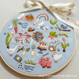 English Flower and Animal Novice Practice Bag Lu Embroidery Handmade DIY Embroider Material Bag Kidsren's Basic Hanging Painting
