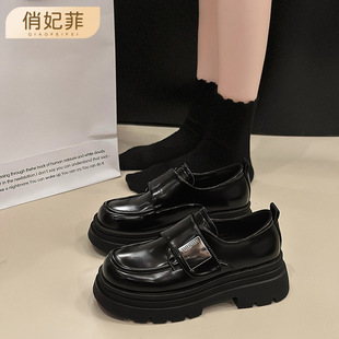Spring new black chunky heel leather shoes Women's British Style Velcro loafers women's Japanese JK Mary Jane shoes