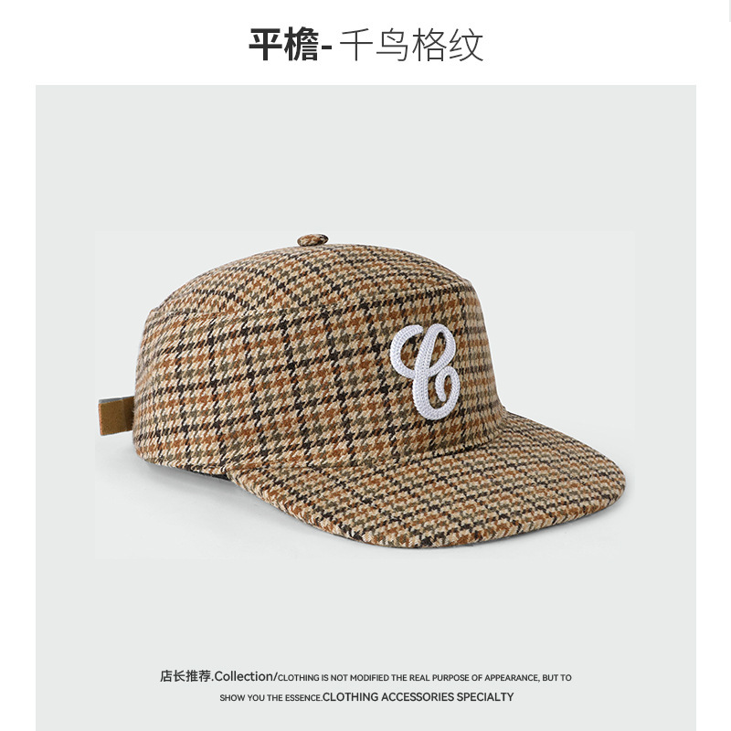 春秋新款帽子美式复古豹纹平檐棒球帽个性立体刺绣平顶格纹鸭舌帽|undefined