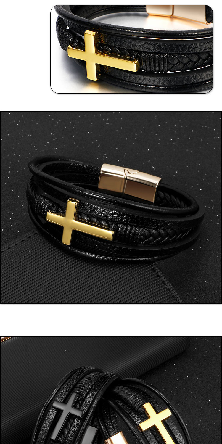 Ethnic Style Cross Pu Leather Braid Men's Wristband display picture 2