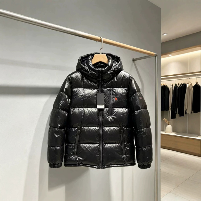 Cross-Border Foreign Trade Rl Embroidered Shiny Hooded European Size Windproof and Waterproof Men's Jacket Shiny down Jacket Cross-Border Foreign Trade Rl Embroidered Shiny Hooded European Size Windproof and Waterproof Men's Jacket Shiny down Jacket