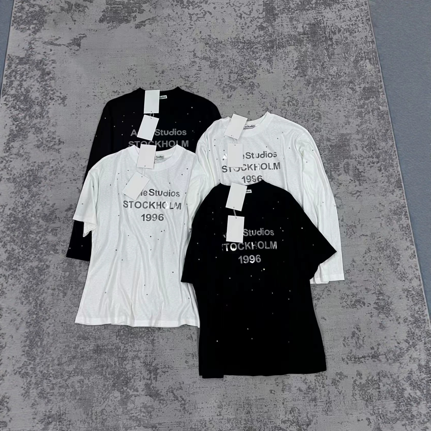 Letter-Printed Ac 1996 Silver Laser Letter Rhinestone Loose Short-Sleeve Versatile Oversized Lightweight Sun Protection Cover-Up
