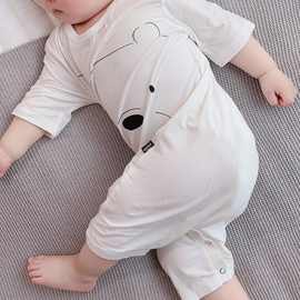 婴儿夏季衣服宝宝睡短袖七分薄款连体防踢被男童女童童睡袋独立站