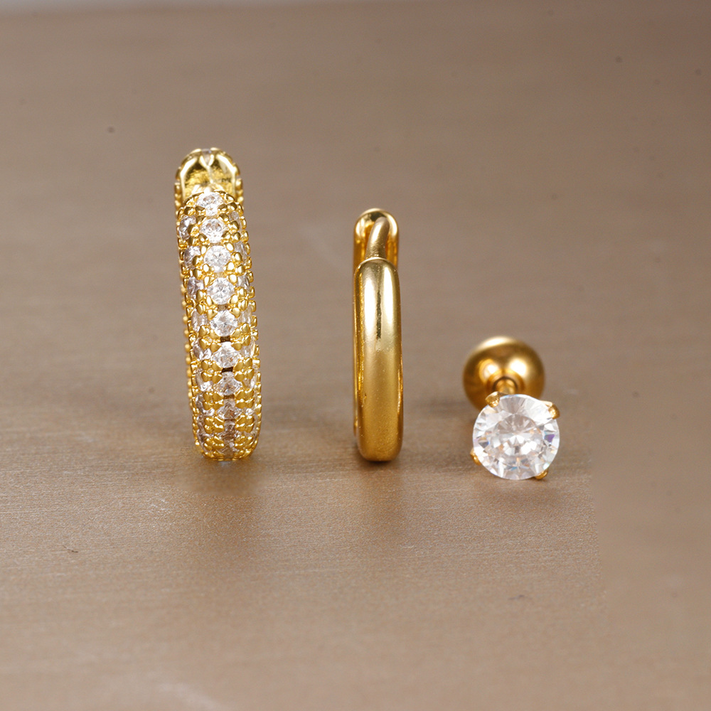 10g Weight Copper Ear Needle Material Zircon Inlay Material Hoop Earrings, Ear Studs Classification 1 Set Quantity Daily Occasion Copper Material Geometric Pattern Women's Gender Plating Design IG Style Style 1 Set IG Style Geometric Plating Copper Zircon Hoop Earrings Ear Studs 7