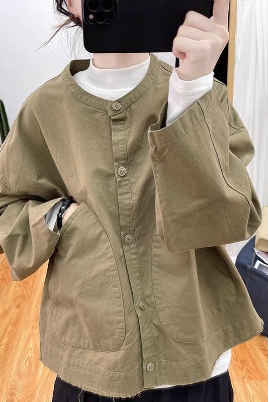 Autumn vintage stand-up collar loose cotton jacket women's cardigan 2026 Korean style slimming top versatile casual jacket Autumn vintage stand-up collar loose cotton jacket women's cardigan 2026 Korean style slimming top versatile casual jacket