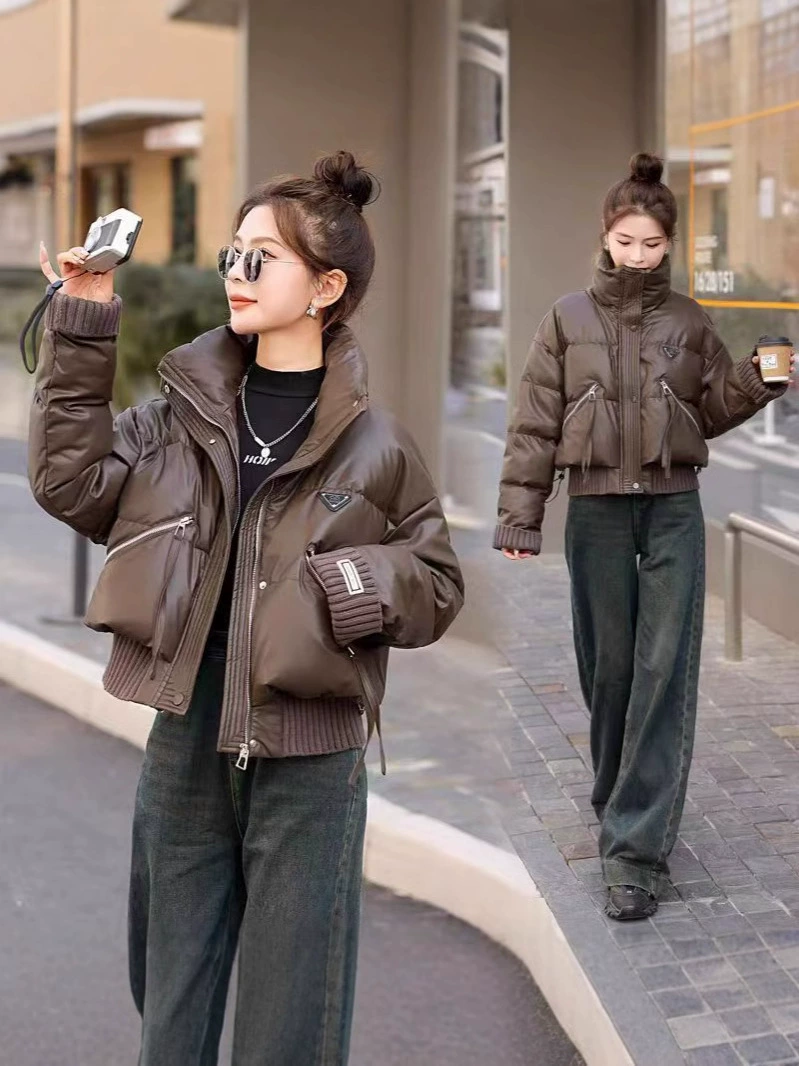 Fashionable knitted winter down jacket with down, Korean style, feather stuffing, for teenagers, loose fit