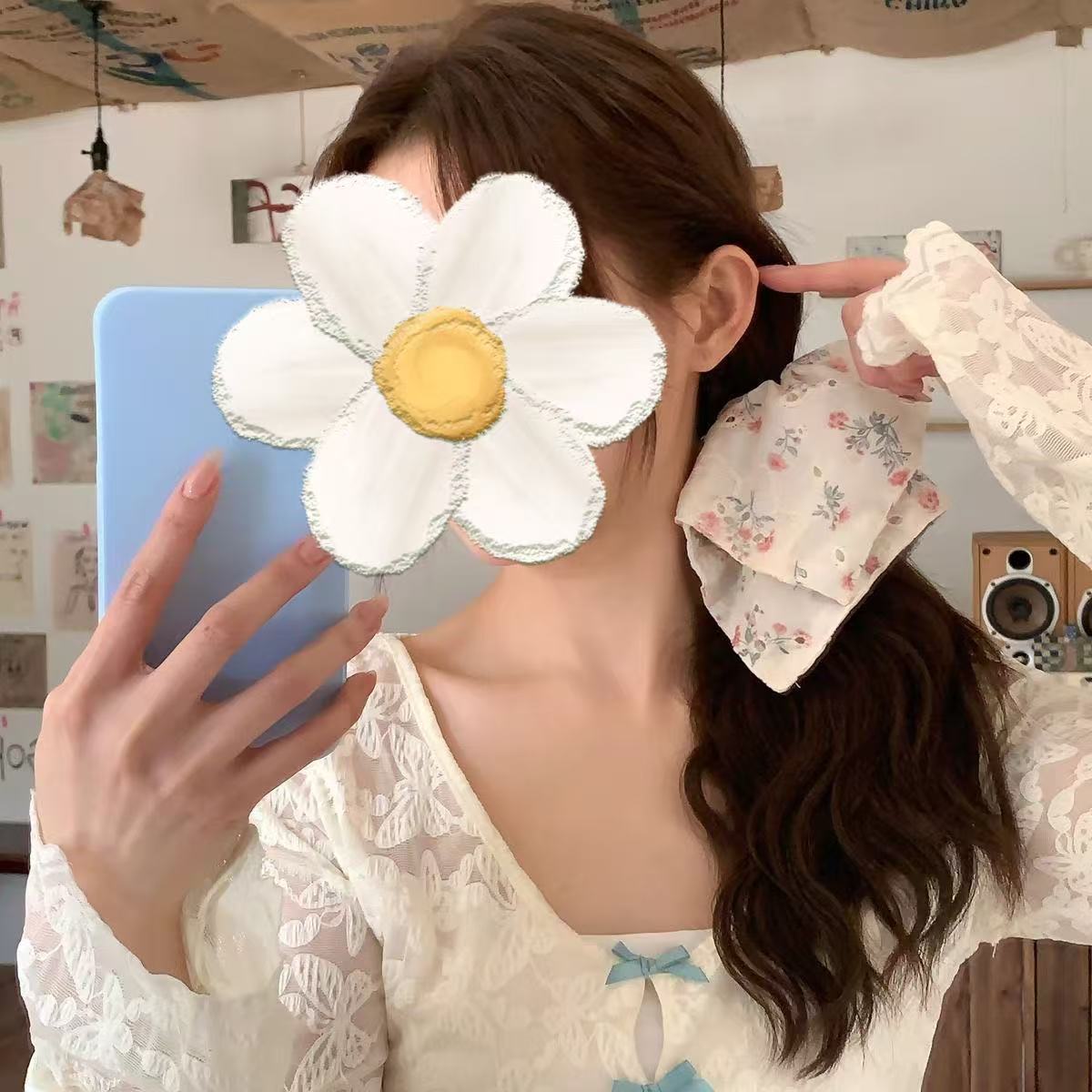 5679 사각 스카프 자수 핑크 플라워 (26cm)