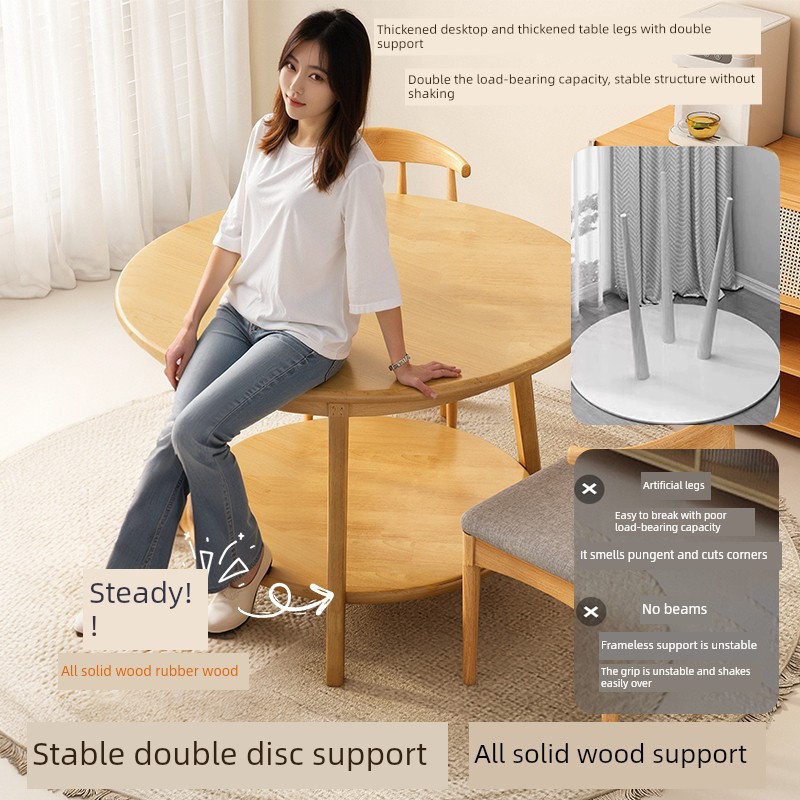 Mesa redonda de doble capa de almacenamiento de madera maciza mesa de comedor de ocio mesa redonda de recepción mesa de negociación balcón mesa de té