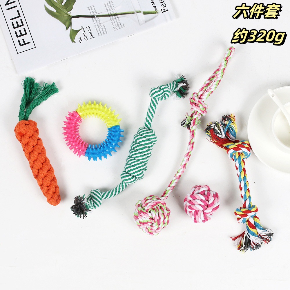 Maggie amazon mascotas juguetes combinación de cuerda de algodón conjunto de cuerda de mordida para perros Teddy Corky juguetes para perros al por mayor