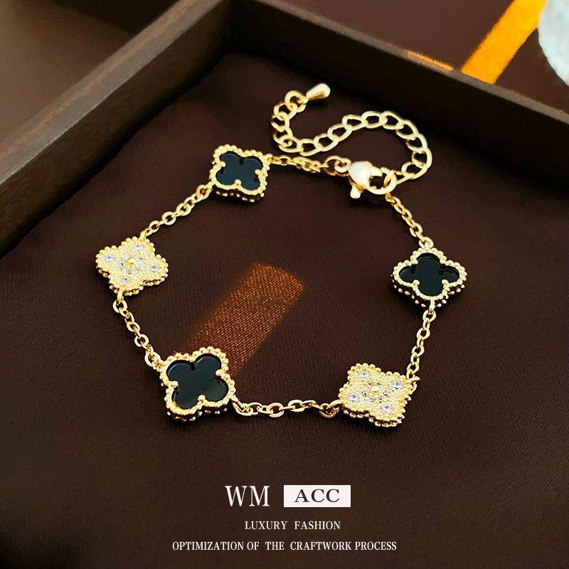 本物の金メッキジルコンの貝母の花のブレスレットはシンプルで、手の輪の軽い高級感のある手飾りの女性の卸売りです。|undefined