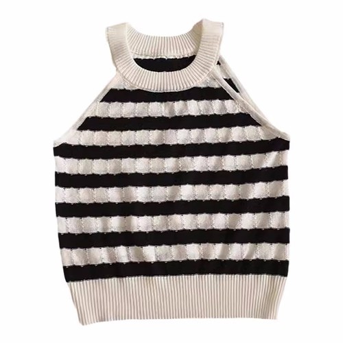 Black and white color block striped short halterneck camisole women's inner wear summer sweater sleeveless bottoming top