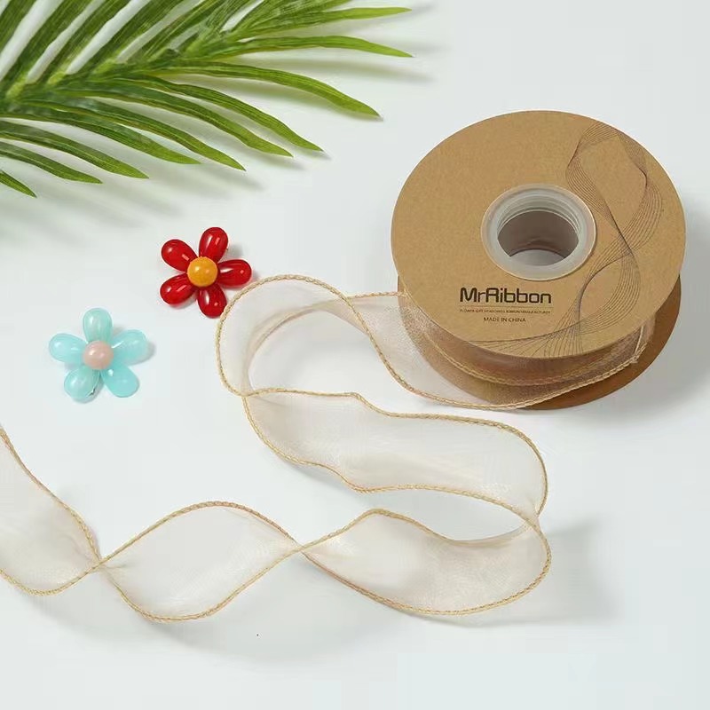 4cm雪纱婚礼彩带鱼尾纱 DIY韩版涤纶织带蝴蝶结丝带厂家直供详情图5