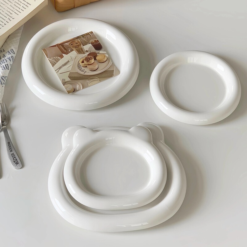 Korean-Style Tableware Trendy Chubby Plates High-End Breakfast Plates Cake Plates Dessert Plates Afternoon Tea Fruit Plates
