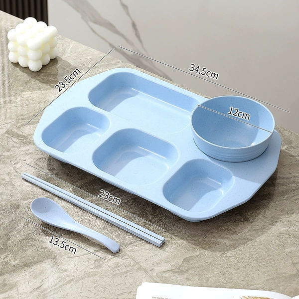 Divided plate + bowl + chopsticks + spoon [Nordic Blue] 4 pieces