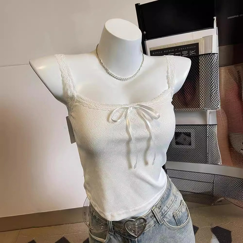 Lace Pure Desire Strappy Backless Top for Women White Nipple Revealing Top Lace Pure Desire Butterfly Bow Fitted Summer Small Strappy