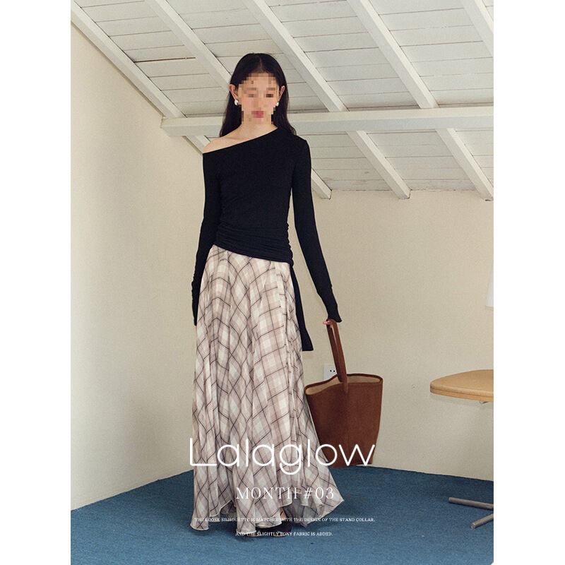 温柔风垂坠宽松显瘦格纹半身裙女休闲百搭长裙|undefined