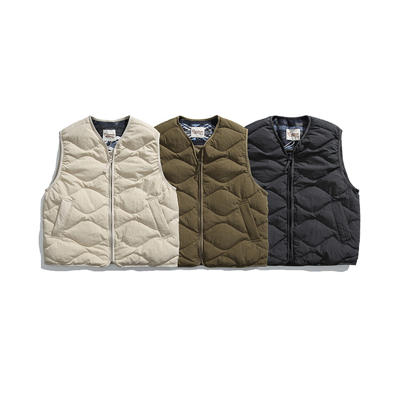 Ru-Meng Japanese Vintage Calabash Quilted Collarless Down Vest Men's Winter Warm Stacked Vest Waistcoat