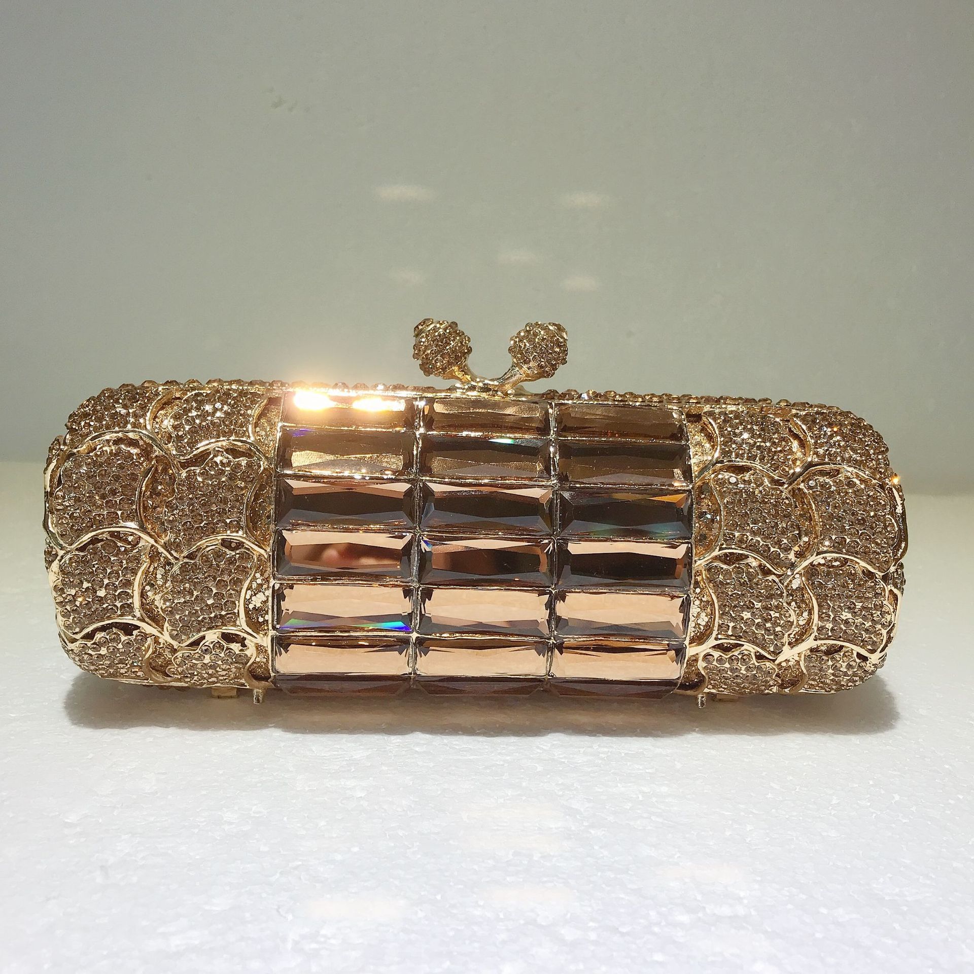 Túi clutch nữ đính đá vàng chanh dự tiệc cao cấp — vàng