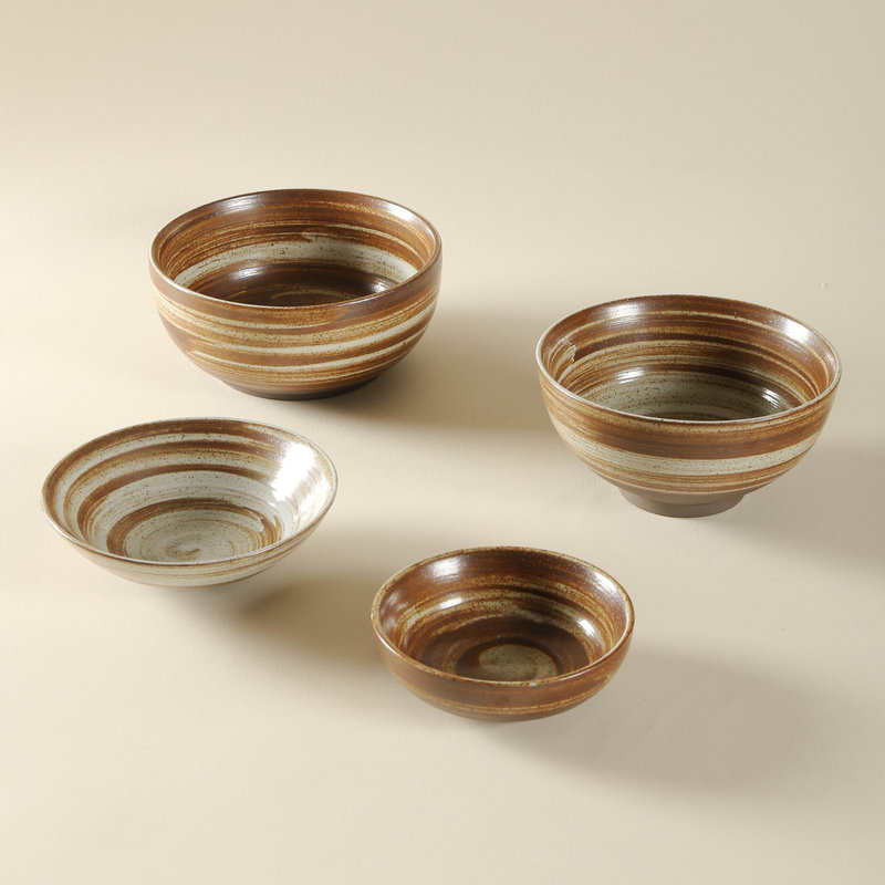 Jiutianyaki Retro Stoneware Bowl Restaurant Noodle Bowl Soup Bowl High-Value Plate Household Rice Bowl Japanese Hotel Tableware