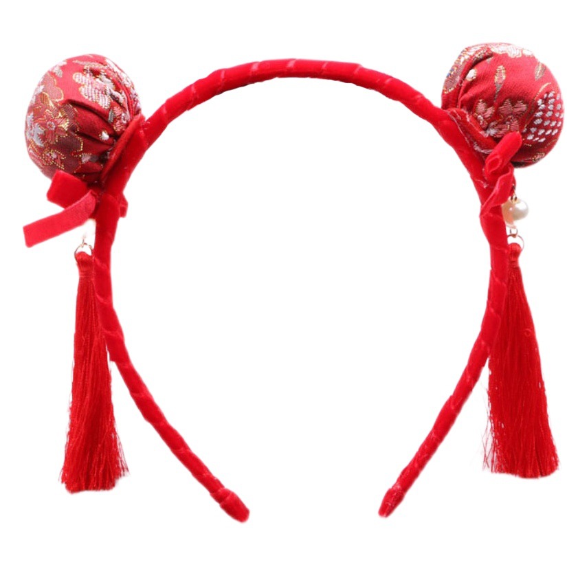 Bebé tocado de los niños bola perla borla diadema Nezha mismo estilo diadema estilo chino hanfu niñas accesorios para el cabello