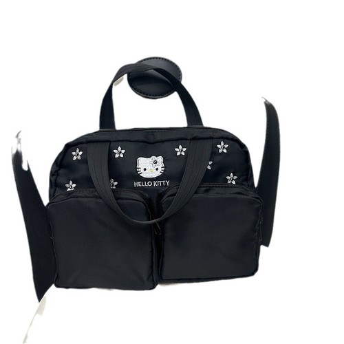 Middle-aged Hello Kitty Black Embroidery Travel Makeup Storage Bag Large Capacity Layered Portable Toilet Bag