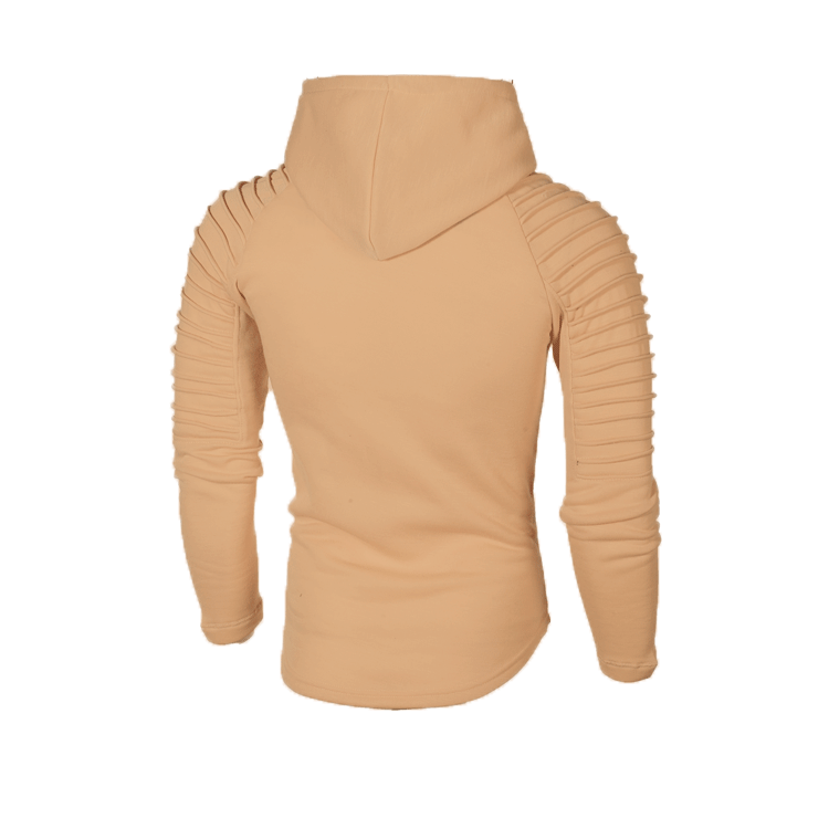 Men's Clothing Autumn and Winter New Round Neck Slim Fit Solid Color Hooded Long Sleeve Sweater Striped Pleated Raglan Sleeve Men's Clothing_voghion.com