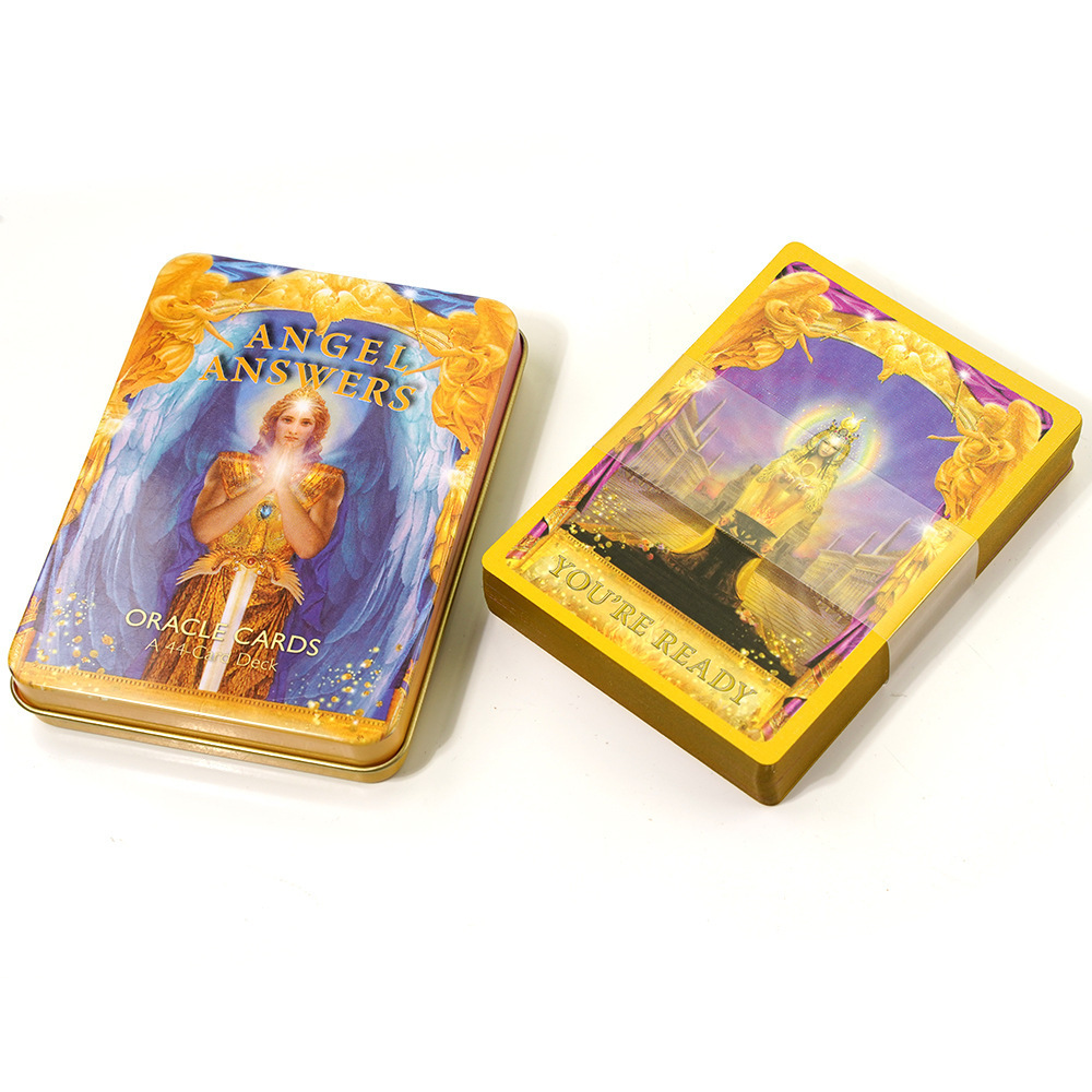 Engelske tarotkort med guldtryk i metaldåse spillekort_voghion.com