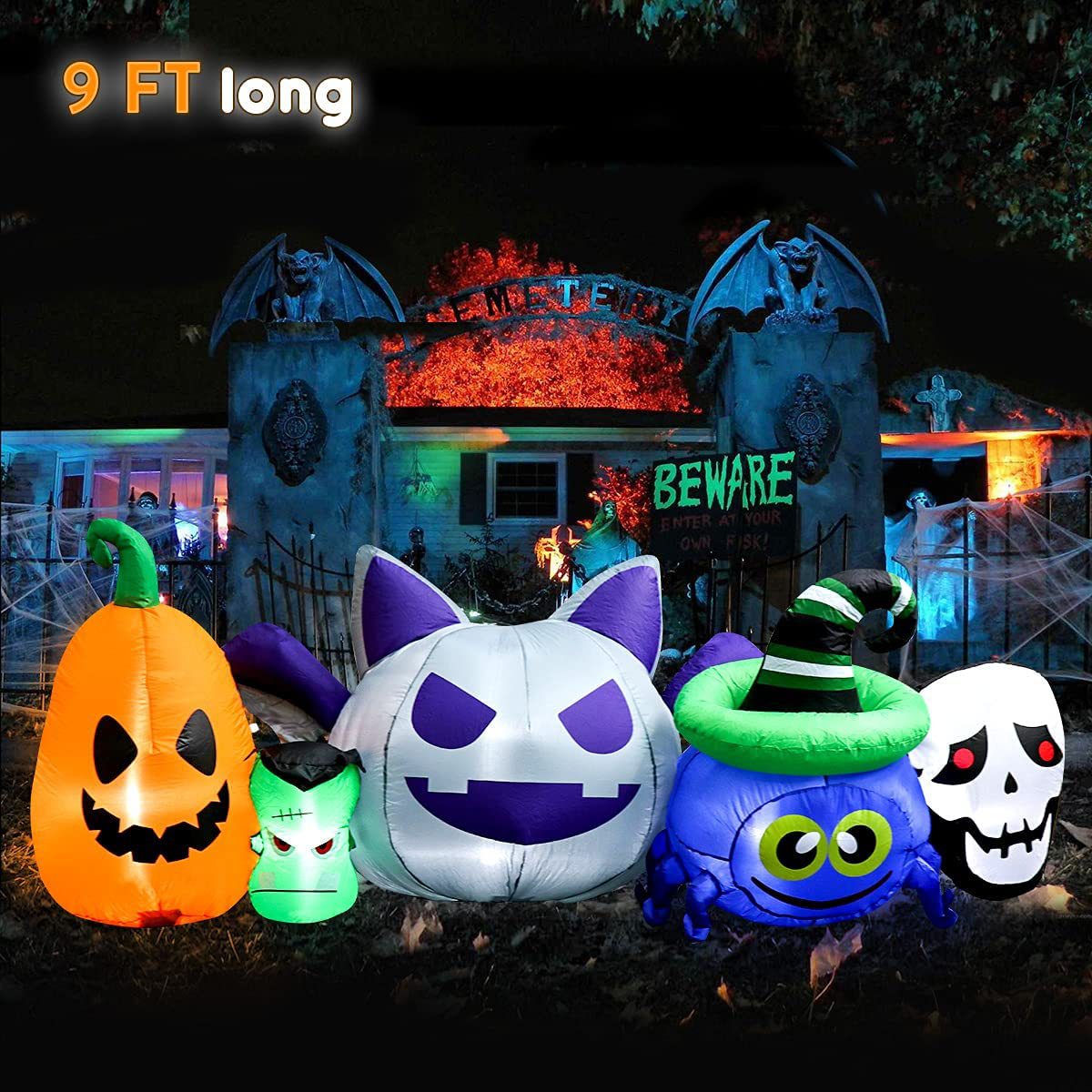 Cruzar la frontera de Halloween inflable calabaza cráneo cinco monstruo inflable MODELO DE Halloween patio interior y exterior inflable modelo Decoración