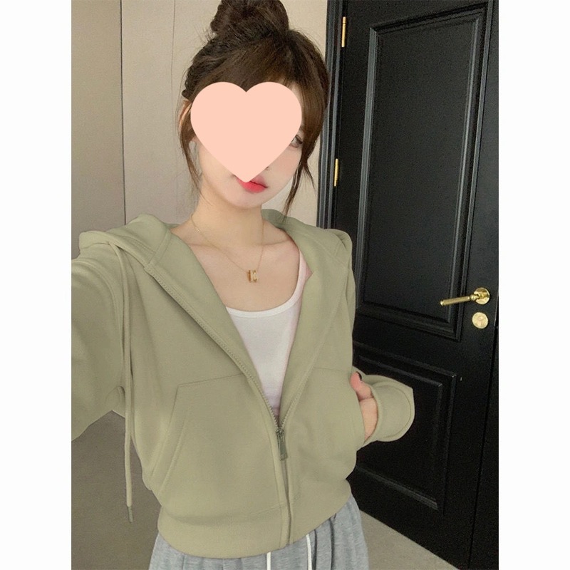 秋冬即墨加绒连帽卫衣外套女设计感短款长袖上衣小个子休闲开衫潮|undefined