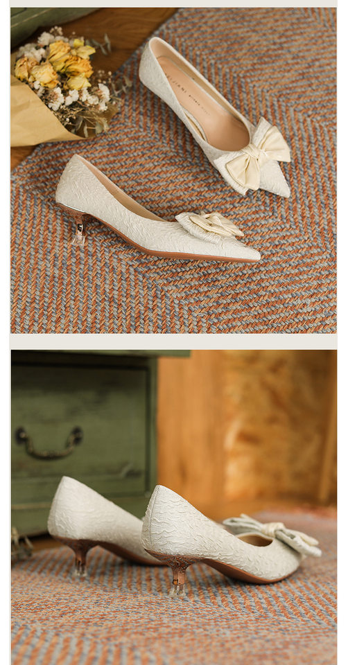 Giày cao gót nữ mũi nhọn gót nhọn 3–6 cm chất liệu satin da cừu thắt nơ — Màu mơ, Màu xanh lá, Màu đỏ rượu chi tiết 18