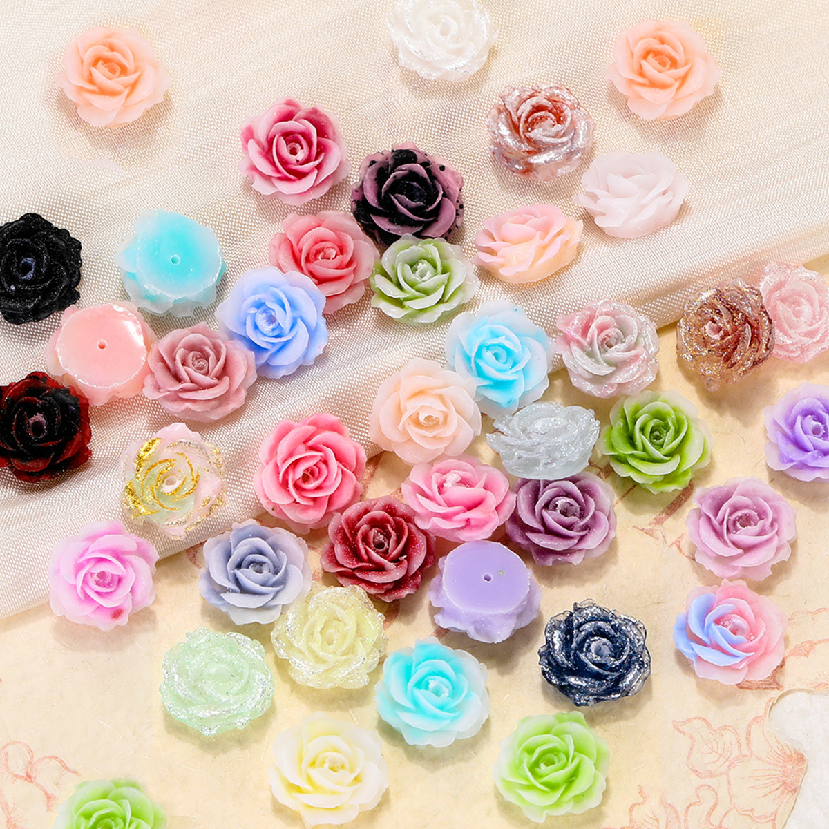 糖果色玫瑰花仿真花 DIY手工串珠材料山茶花树脂配件手串手链散珠