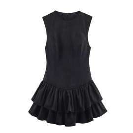 速卖通批发秋季新款女装叠层装饰绒面质感效果短款连衣裙4764279