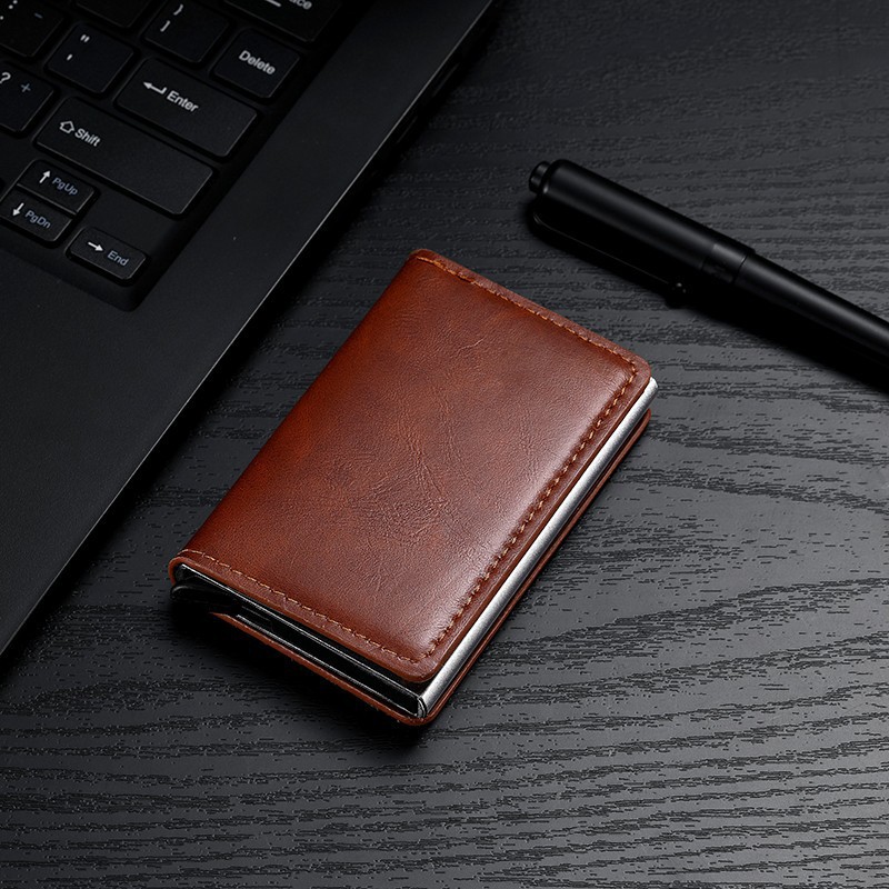 Anti-robo transfronterizo anti-magnético metal elástico bolsa de tarjetas de crédito caja de metal de aluminio para hombres bolsa de tarjetas de plata