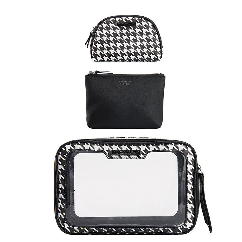 Conjunto de tres piezas-pata de gallo blanco y negro