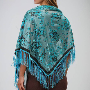 Cross-border New Velvet Jacquard Tassel Triangle Shawl Vintage Cheongsam Shawl Dress Banquet Shawl Triangle Scarf