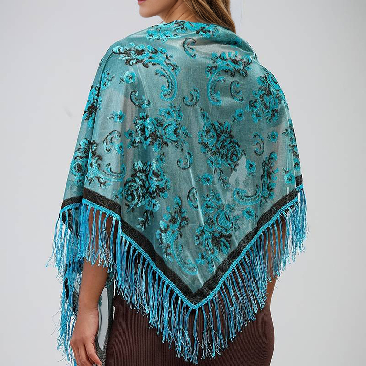 Cross-border New Velvet Jacquard Tassel Triangle Shawl Vintage Cheongsam Shawl Dress Banquet Shawl Triangle Scarf