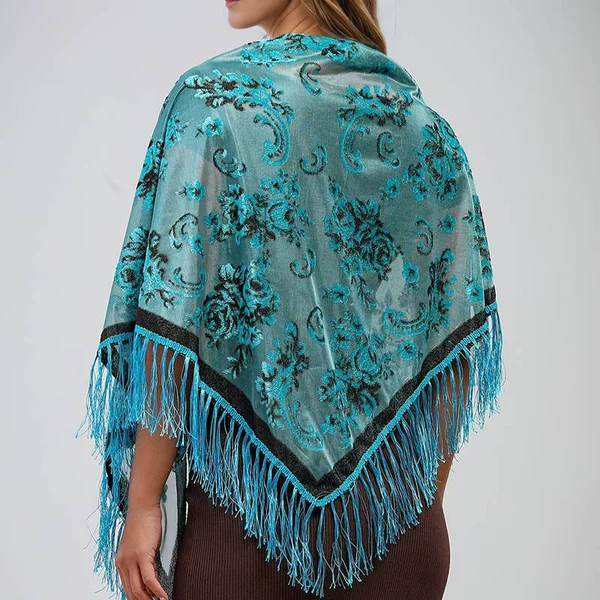Cross-border New Velvet Jacquard Tassel Triangle Shawl Vintage Cheongsam Shawl Dress Banquet Shawl Triangle Scarf