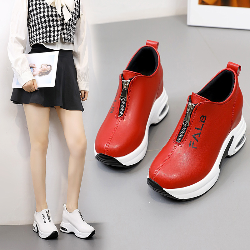 Hidden Heel Casual Thick Sole Slimming Leather Sneakers Spring Autumn New Platform Trendy Women's Shoes_voghion.com